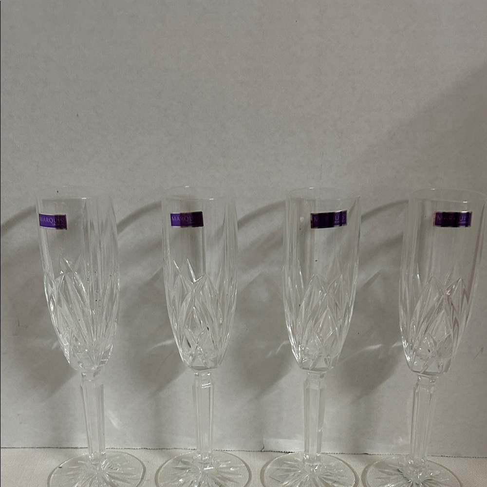 Marquise Crystal Champagne Flutes - Clear with Purple Accents